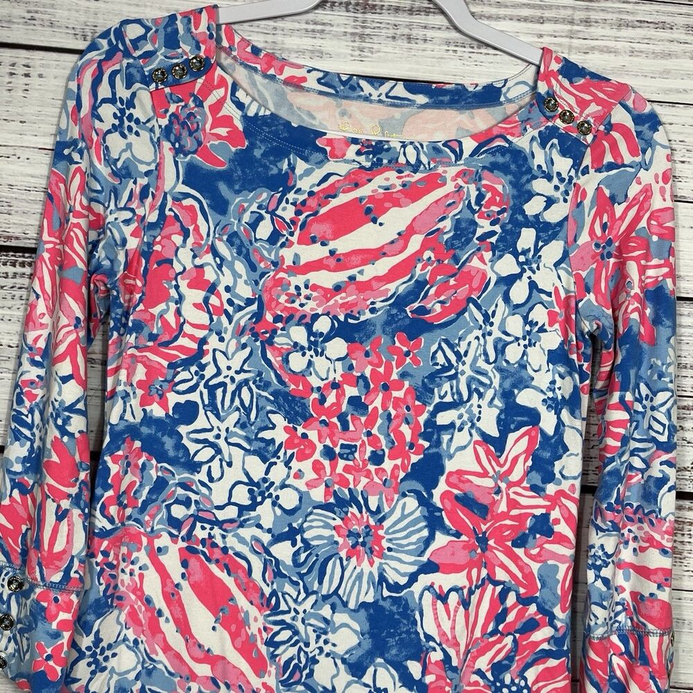 Lilly Pulitzer Floral Sophie Dress UPF 50 Bay Blue Pop Pop XS Beach Resort Yacht